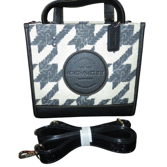 Coach 2023 Dempsey Tote 22 Houndstooth Print Canvas and refined pebble leather - Picture 1 of 13